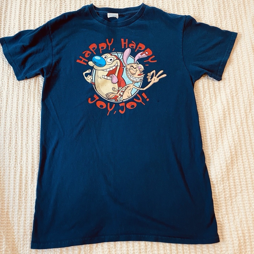 Vintage Ren & Stimpy Blue‎ T Shirt Adult S Happy Happy Joy Joy MTV Delta